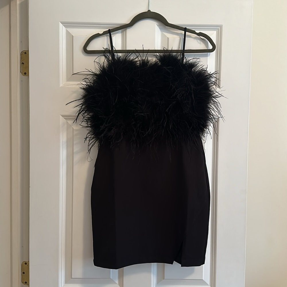 Main Strip (Windsor) Black Mini Feather Dress